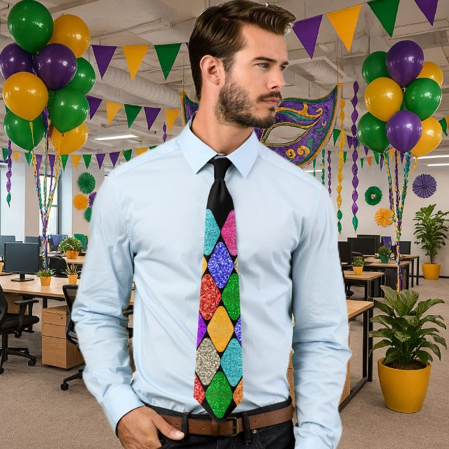 Gravata Modern Harlequin Pattern Sparkly Mardi Gras  (Criador carregado)
