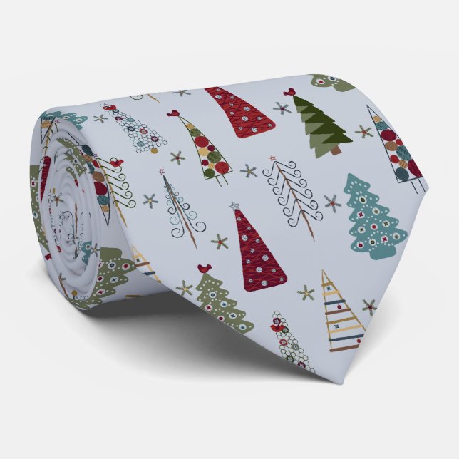 Gravata Modern Minimalist Christmas Tree Pattern Blue Red (Rolled)