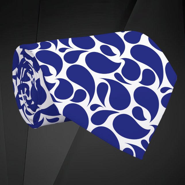Gravata Modern Minimalist Deep Blue and White Paisley (Criador carregado)