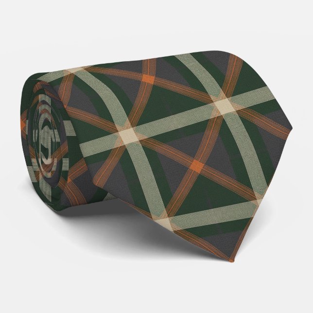 Gravata Modern Muted Forest Green and Charcoal Tartan (Rolled)