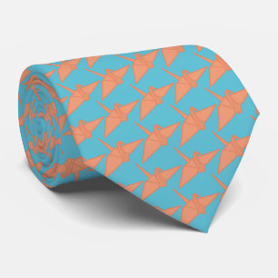 Gravata Modern Origami Crane Pattern Sky Blue & Orange