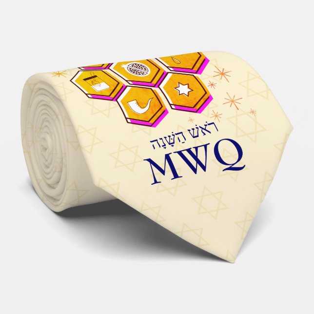 Gravata Modern Rosh Hashanah L'SHANAH TOVAH Monograma (Rolled)