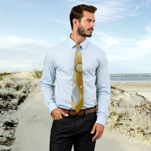 Gravata Modern Sandy Beach Fantasy Abstrato Tie (Tie with an abstract design in the colors of beach and ocean, with metallic (printed) effects)