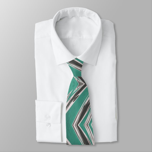 Gravata Modern Teal Black Geometric Kaleidoscope  (Amarrado)