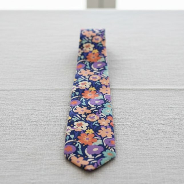 Gravata Modern Wildflower – Bold Funky Floral  (Blue floral necktie)