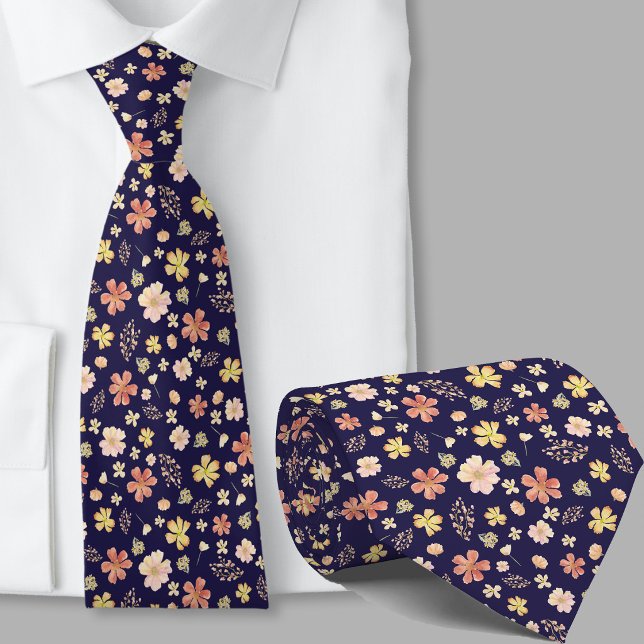 Gravata moderna com flores de aquarela laranja e a (Criador carregado)
