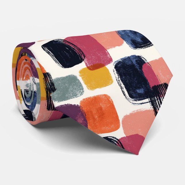 Gravata Moderno Abstrato Boho Pincelada - Cor Retro Ousada (Rolled)
