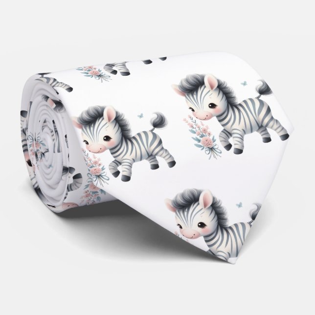 Gravata Moderno preto e branco Kawaii Cute Zebras (Rolled)