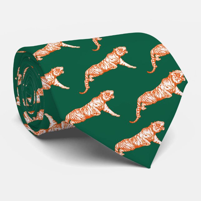 Gravata Moderno Trendy Orange Tiger em Hunter Green (Rolled)