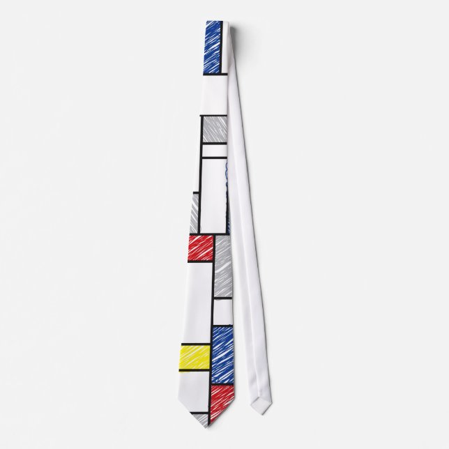 Gravata Mondrian Scribbles Minimalist De Stijl Modern Art (Frente)