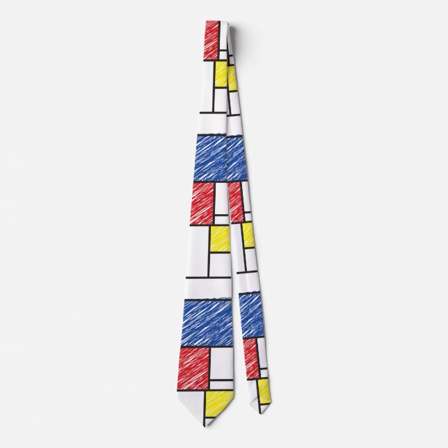 Gravata Mondrian Scribbles Minimalista De Stijl Arte Moder (Frente)