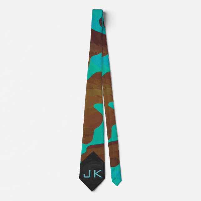 Gravata Monogram Cow Brown and Teal Print (Frente)
