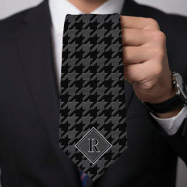 Gravata Monogram Houndstooth Pattern Black & Grey Wood