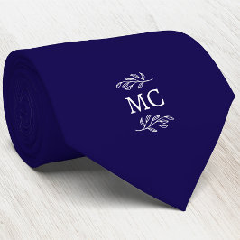 Gravata Monogram Initial Crest Botanical Leaf Navy Blue