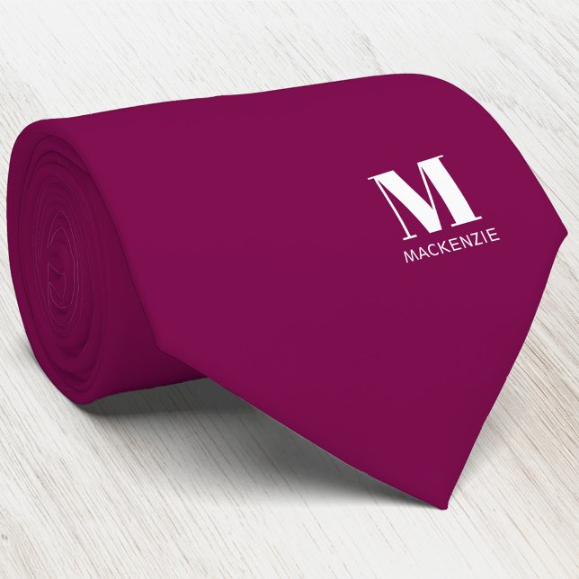 Gravata Monogram Initial Crest Personalized Burgundy Pink (Simple modern minimalist monogram initial name crest neck tie)