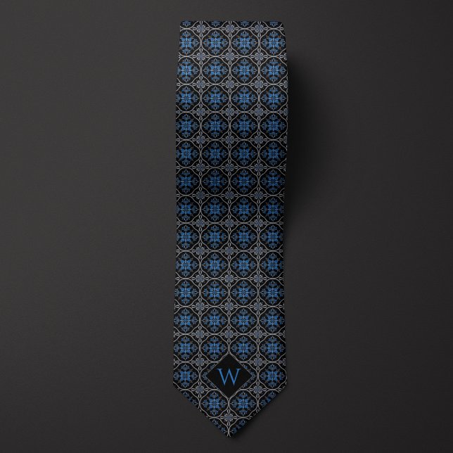 Gravata Monograma Árabe ornamentado Azul e Preto (Criador carregado)