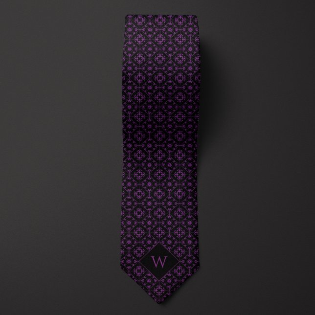 Gravata Monograma Árabe ornamentado Roxo e Preto (Criador carregado)