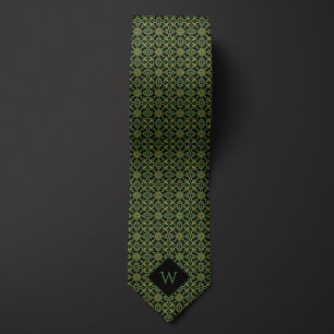 Gravata Monograma Árabe Verde e Negro Elegante