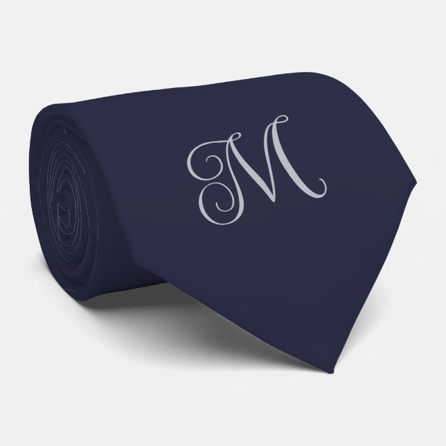 Gravata Monograma Azul Marinho (Rolled)