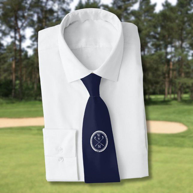 Gravata Monograma Azul Personalizado Iniciais de Marinho G (Personalized Navy Blue Monogram Initials Golf Neck Tie)