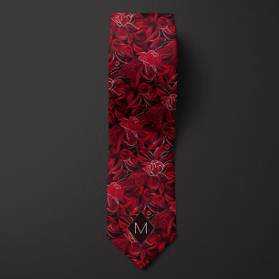 Gravata Monograma Botânico Vermelho Garnet