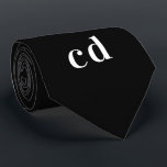 Gravata Monograma branco preto - mínimo<br><div class="desc">Fundo preto clássico, texto branco. Personalize e adicione suas iniciais de monograma</div>