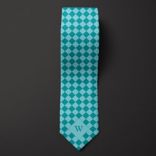 Gravata Monograma Casual com Verificação de Teal