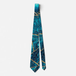 Gravata Monograma Chic Geodo de Ágata Dourada Azul Naval E