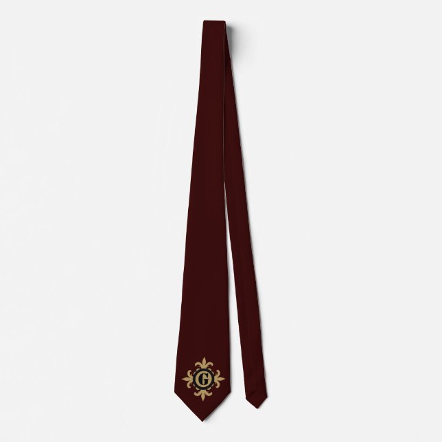 Gravata Monograma clássico - ouro - vermelho escuro Fleur  (Frente)