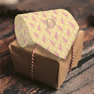 Gravata Monograma cor-de-rosa com creme de penas romântico