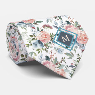 Gravata Monograma, cor-de-rosa e Rosas azuis