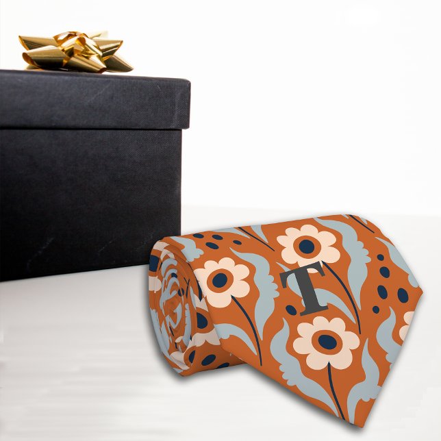 Gravata Monograma das Flores de Ovos de Laranja Queimada (Criador carregado)