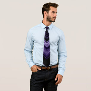 Gravata Monograma de chevron preto roxo neon metálico bril