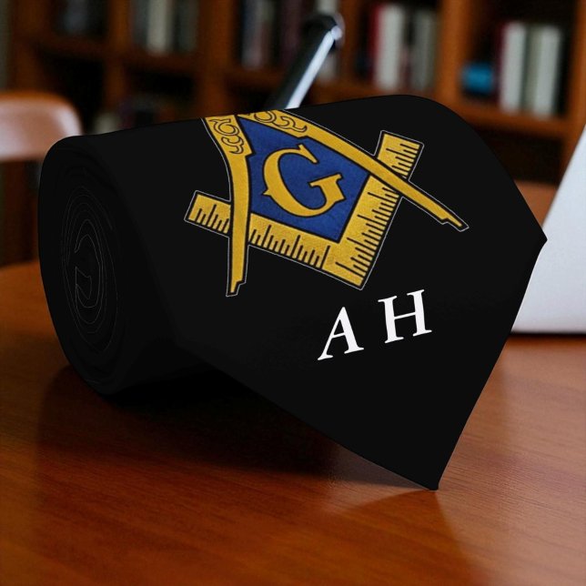 Gravata Monograma de Freemason Masônico Preto e Branco (Criador carregado)
