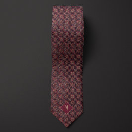 Gravata Monograma de Mandala Burgundy e Dourado Elegante