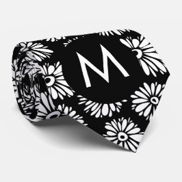 Gravata Monograma de Margarida Preto e Branco Groovy Minim