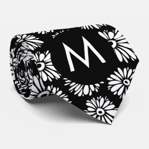 Gravata Monograma de Margarida Preto e Branco Groovy Minim