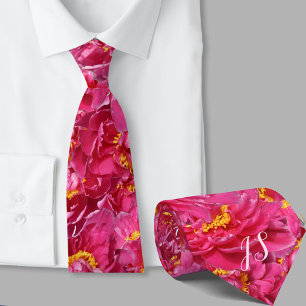 Gravata Monograma de Na moda de Caligrafia Rosa Elegante