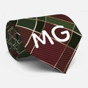 Gravata Monograma de Natal da Xadrez Verde Burgundy