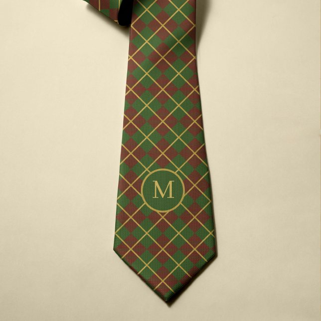 Gravata Monograma de ouro verde-tartan de Natal (Criador carregado)