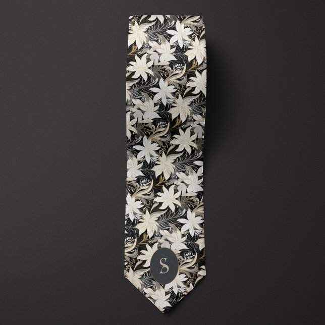 Gravata Monograma de preto, branco e taupe (Criador carregado)