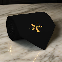 Gravata Monograma Dourado e Mínimo Preto