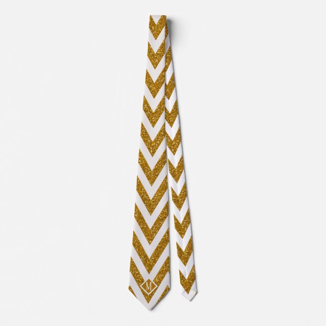 Gravata Monograma Dourado Stripes Glitter Design (Frente)
