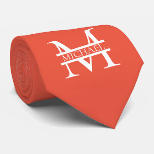 Gravata Monograma e Nome Elegante Laranja Personalizado