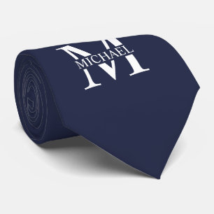 Gravata Monograma e Nome Personalizados Azul-marinho