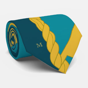 Gravata Monograma Elegante de Braid Dourado Teal Moderno M