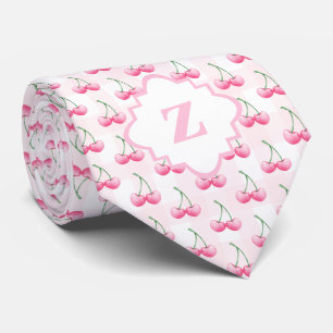 Gravata Monograma Elegante de Cereja Rosa-Cor-de-Água