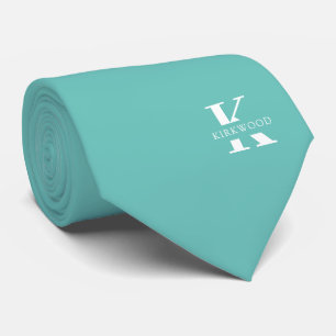 Gravata Monograma Elegante + Nome Verde-Seafoam Lado-a