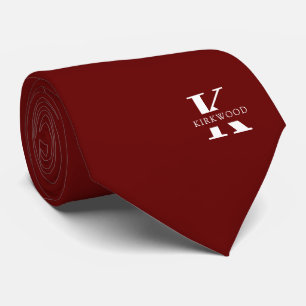 Gravata Monograma Elegante + Nome Vermelho Profundo Um