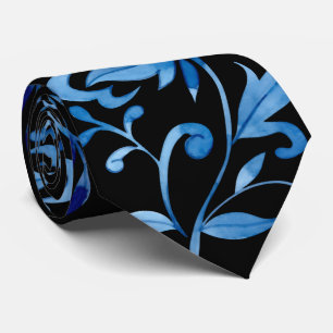 Gravata Monograma Elegante Padrão Floral Azul Vintage
